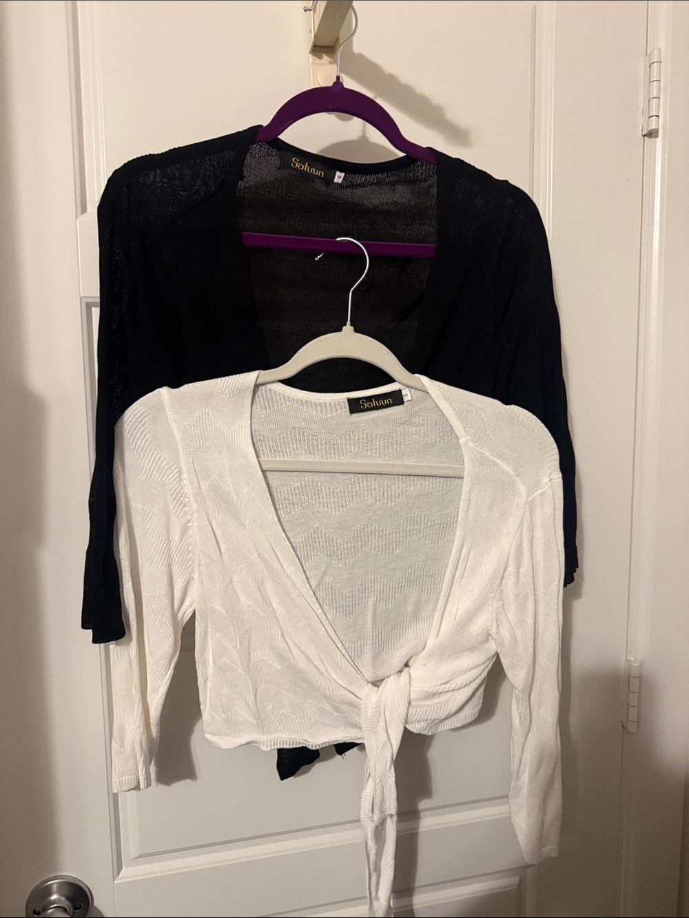 2 Tie-Front Knit Cardigans - White and Black